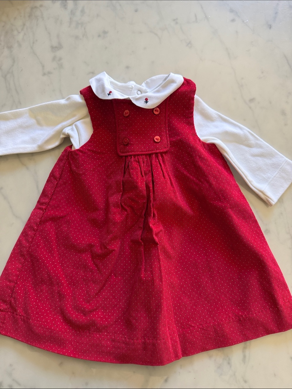 Jacadi Red Girls' Sleeveless Holiday Dress with White Long-Sleeve Bodysuit